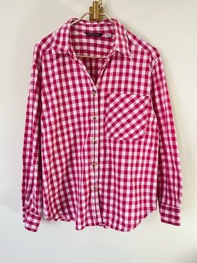 Ashleigh Morgan Casual 100% Cotton Pink & White Gingham Button-Up Shirt L